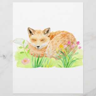 Watercolor illustration sleeping fox