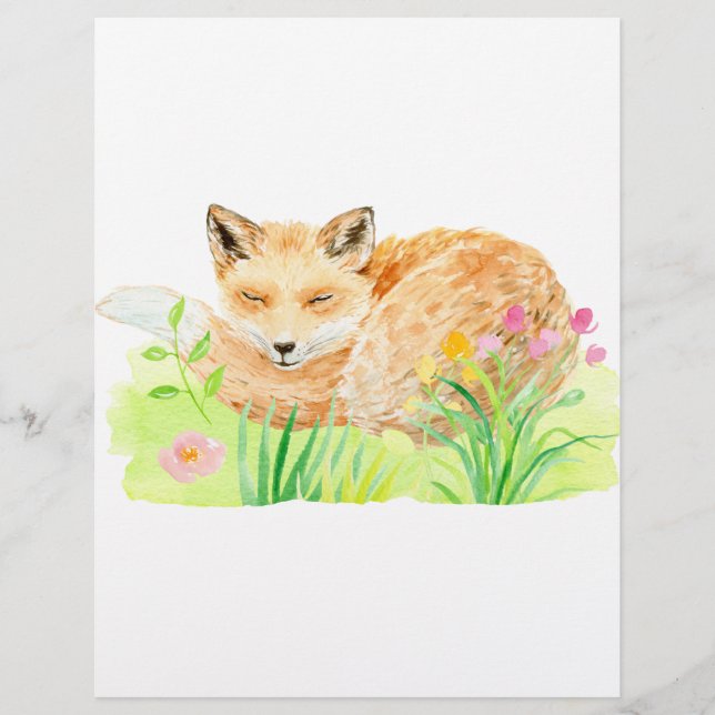 Watercolor illustration sleeping fox (Front)