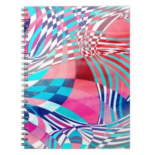 Watercolor illustration with graphic linear waves notebook