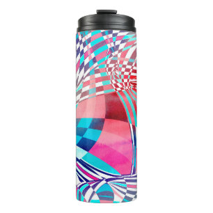 Watercolor illustration with graphic linear waves thermal tumbler