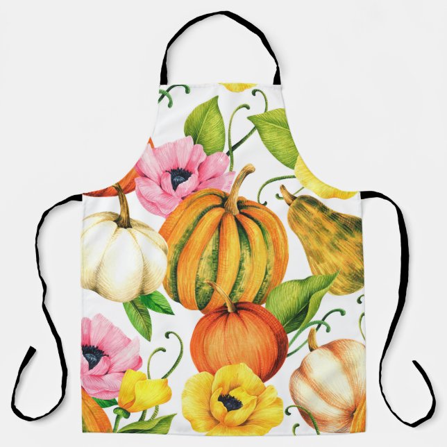 Watercolor illustration with pumpkins and sunflowe apron (Front)