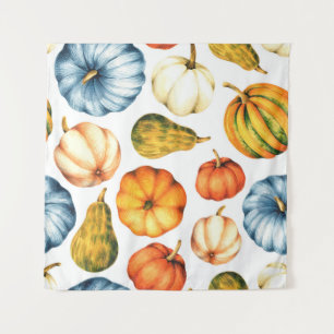 Watercolor illustration with pumpkins. Seamless pa Tapestry