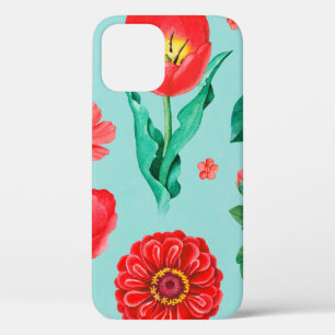 Watercolor illustrations of red flowers. Seamless iPhone 12 Case