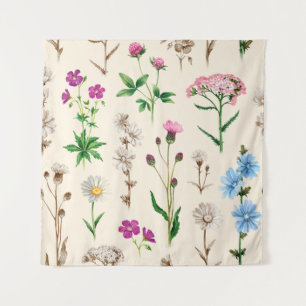 Watercolor illustrations of wild flowers. Seamless Tapestry