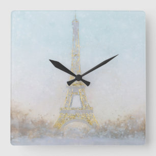 Watercolor   Image of Eiffel Towe Square Wall Clock