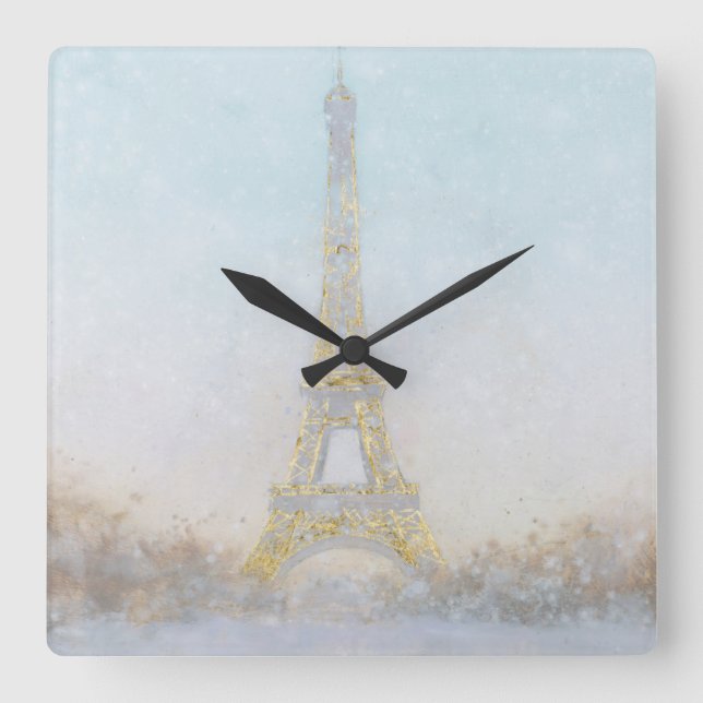 Watercolor | Image of Eiffel Towe Square Wall Clock (Front)