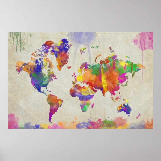 Watercolor Impression World Map Poster (Front)