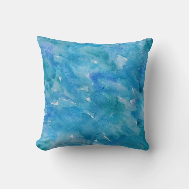 Watercolor in Cool Blues Throw Pillow (Front)