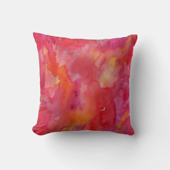 Watercolor in Warm Reds Throw Pillow (Front)