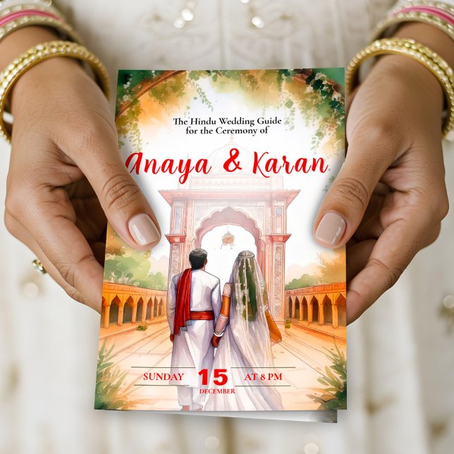 Watercolor Indian Wedding Program Hindu Ceremony (Elegant Indian Wedding Program Hindu Ceremony Guid Flyer)