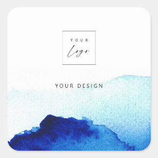Watercolor Indigo Blue Custom Logo & Text Product Square Sticker