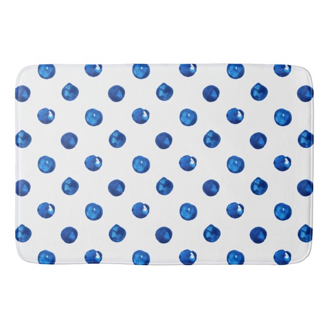 Watercolor indigo blue polka dots pattern bath mat (Front)