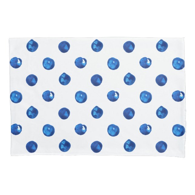 Watercolor indigo blue polka dots pattern pillowcase (Front-Left)