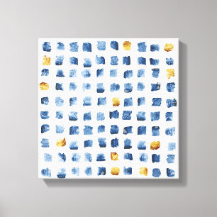 Watercolor Indigo Gold Geometrical Squares Pattern Canvas Print