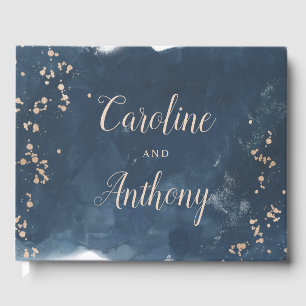 Watercolor Indigo shine gold Wedding  Guest Book