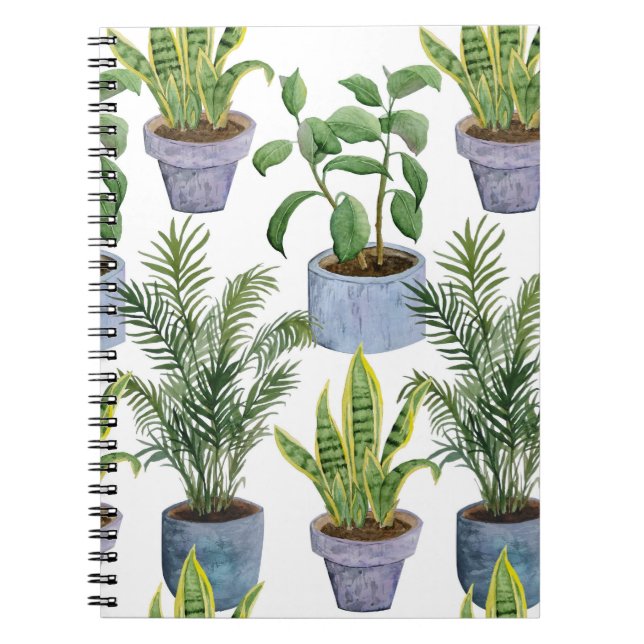 Watercolor Indoor Houseplants: Lush Greenery Elega Notebook (Front)