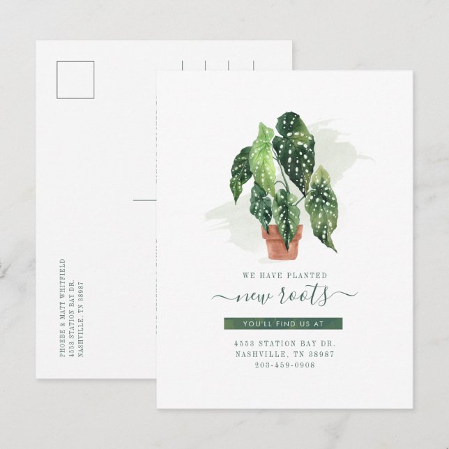 Watercolor Indoor Plant Botanical Moving Announcement Postcard (Front/Back)