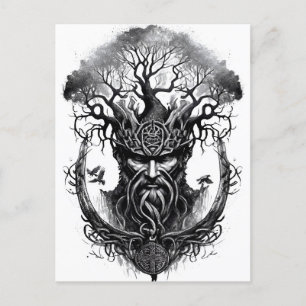 Watercolor ink of northern mythology Yggdrasil Postcard