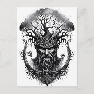 Watercolor ink of northern mythology Yggdrasil Postcard