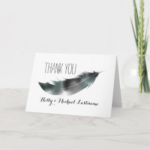 Watercolor Inspired Black Feather Thank You Card