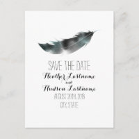 Watercolor Inspired Feather Save The Date - Black