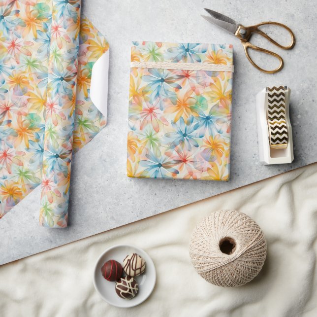 Watercolor-Inspired Floral Pattern  Wrapping Paper (Crafts)