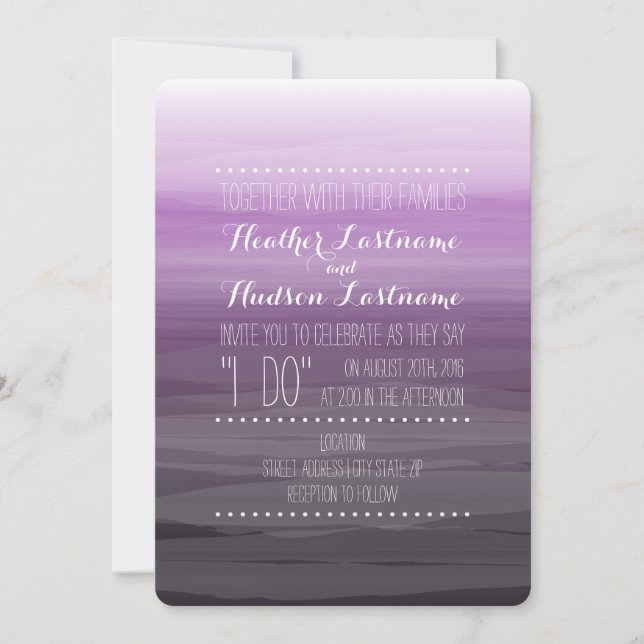 Watercolor Inspired Ombre Wedding - Dark Plum Invitation (Front)