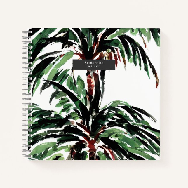 Watercolor Inspired Palm Trees  Notebook (Front)