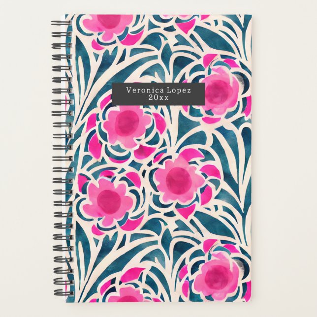 Watercolor Inspired Pink + Blue Botanical Floral Planner (Front)