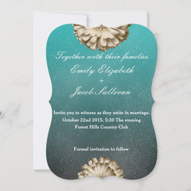 Watercolor Inspired Wedding Golden Daisy - Teal Save The Date (Front)