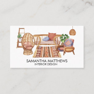 Watercolor Interior Design Business Boho Furniture Card