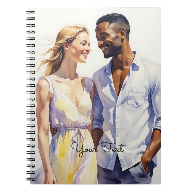 Watercolor Interracial Couple Art Summer Portrait Notebook (Front)