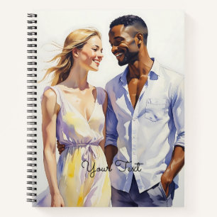 Watercolor Interracial Couple Art Summer Portrait Notebook