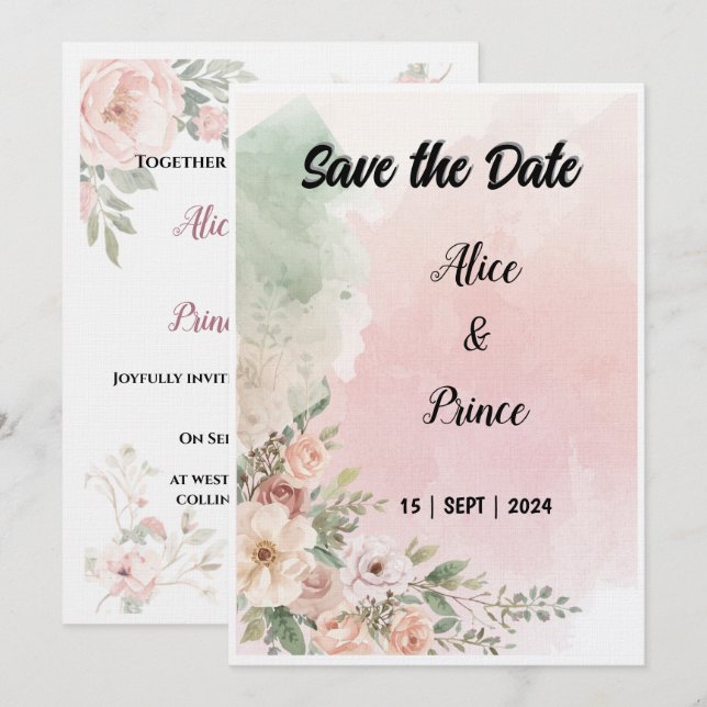 watercolor invitation wedding (Front/Back)