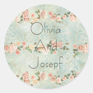 Watercolor invitation whit roses classic round sticker