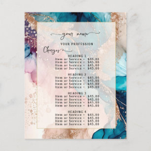 Watercolor Iridescent Blush gold Price List Menu
