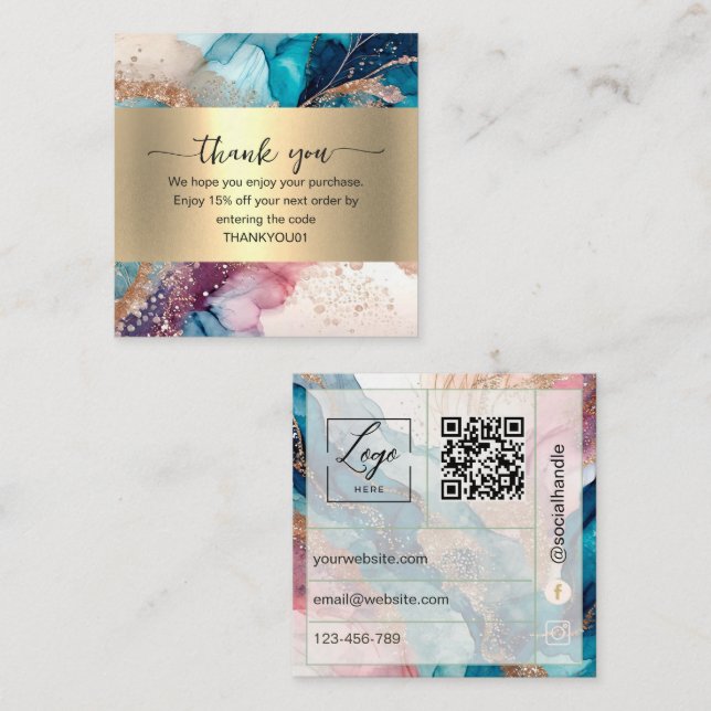 Watercolor iridescent Thank You Card Order Insert (Front/Back)
