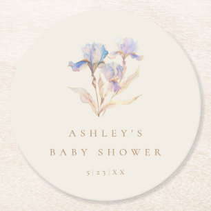Watercolor Iris Baby Shower Round Paper Coaster