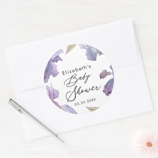 Watercolor Iris Floral Spring Garden Classic Round Sticker (Envelope)