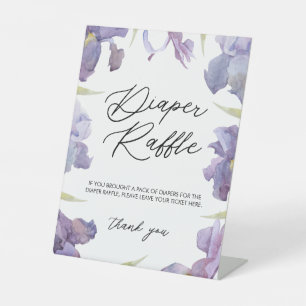 Watercolor Iris Floral Spring Garden Diaper Raffle Pedestal Sign