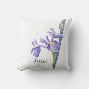 Watercolor Iris Floral Throw Pillow
