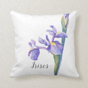 Watercolor Iris Floral Throw Pillow