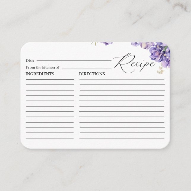 Watercolor Iris Lilac  Recipe cardEnclosure Card (Front)