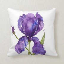Watercolor Iris Throw Pillos