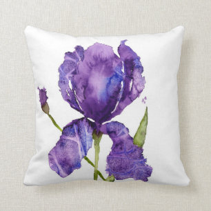 Watercolor Iris Throw Pillos Throw Pillow