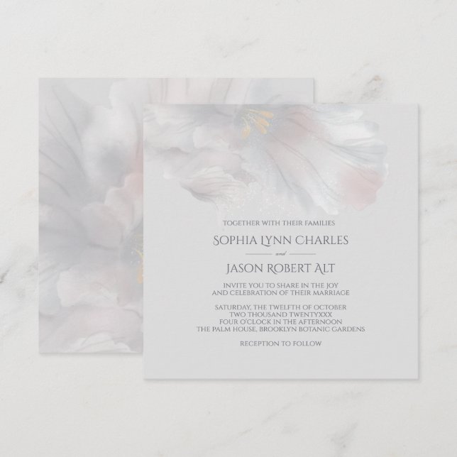 Watercolor Iris Wedding Square Invitation (Front/Back)