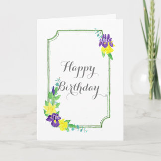 Watercolor Irises and Daffodils Greeting Card