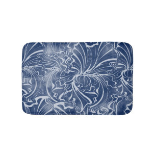 Watercolor Irises: Indigo Vintage Nouveau Bath Mat