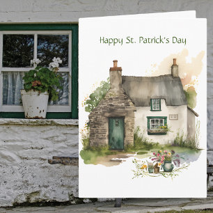 Watercolor Irish Cottage Happy St. Patrick's Day Card