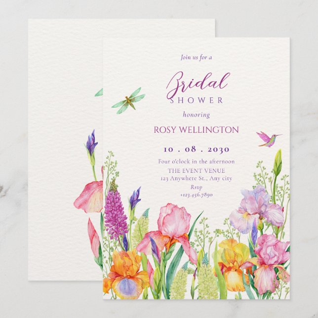 Watercolor irish flowers bridal shower invitation (Front/Back)